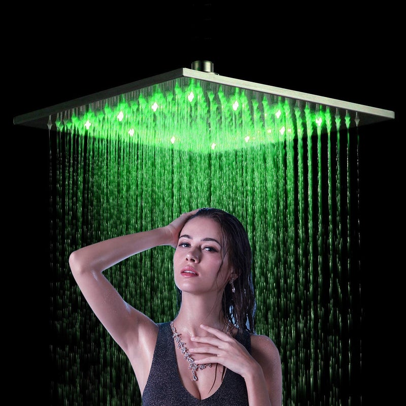 NeierThodore Bathroom LED Changing Color 16-inch Square Rainfall Shower Head Overhead Sprayer,Brushed Nickel - Image 3